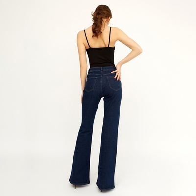 Джинсы женские клёш со стрелкой MINAKU: Jeans Collection, размер 46, тёмно-синие