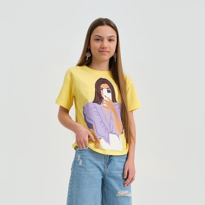 Футболка для девочки KAFTAN: Selfie, жёлтая, рост 134-140 см