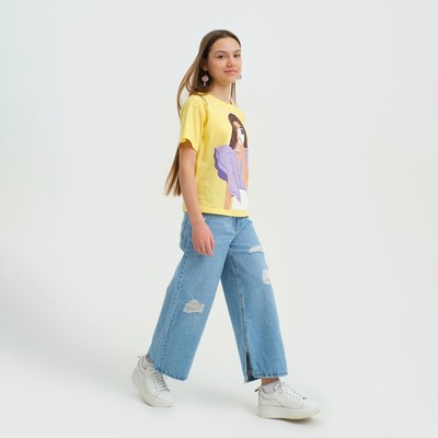 Футболка для девочки KAFTAN Selfie, рост 164-170 см, жёлтая