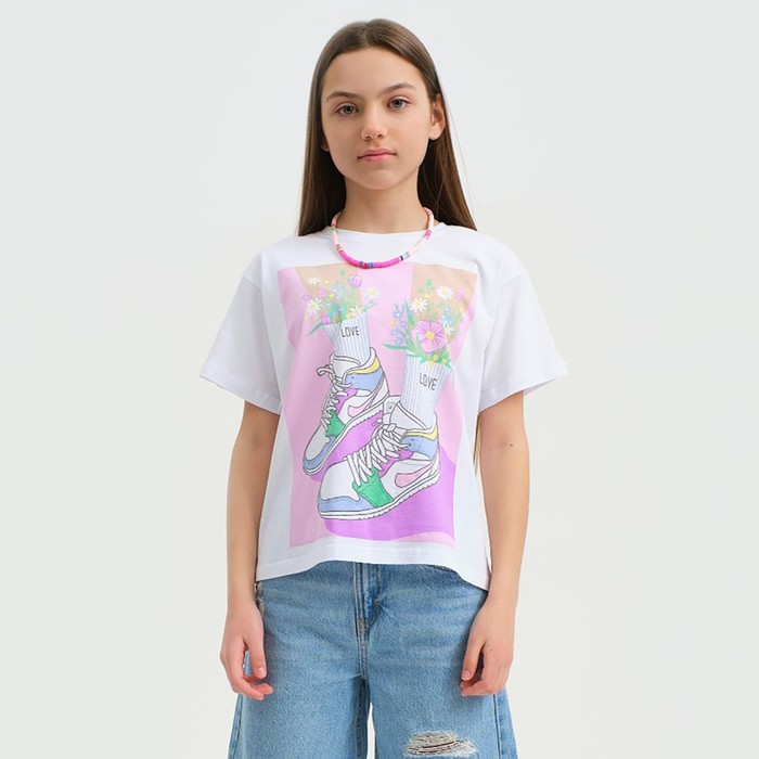 Футболка для девочки KAFTAN: Selfie, белая, рост 158-164 см