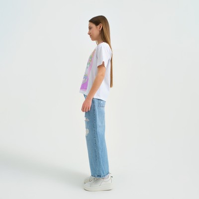 Футболка для девочки KAFTAN Selfie, рост 158-164 см, белая