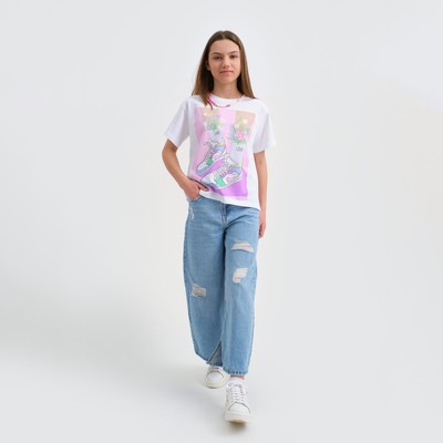 Футболка для девочки KAFTAN Selfie, рост 158-164 см, белая