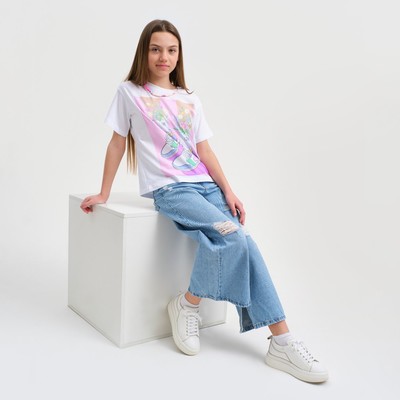 Футболка для девочки KAFTAN Selfie, рост 158-164 см, белая