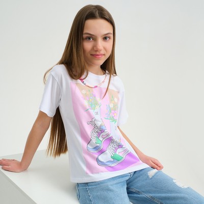 Футболка для девочки KAFTAN Selfie, рост 158-164 см, белая