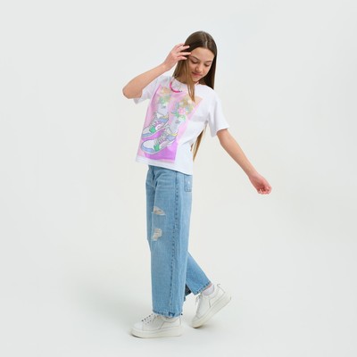 Футболка для девочки KAFTAN Selfie, рост 158-164 см, белая