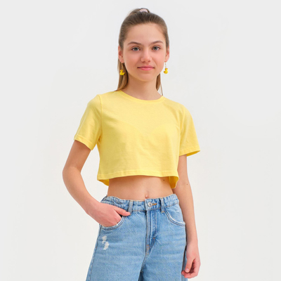 Футболка для девочки укороченная KAFTAN: Selfie, жёлтая, рост 158-164 см