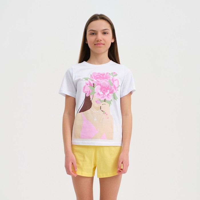 Пижама для девочки KAFTAN "Selfie", рост 134-140, цвет белый/жёлтый - фото 1907425855