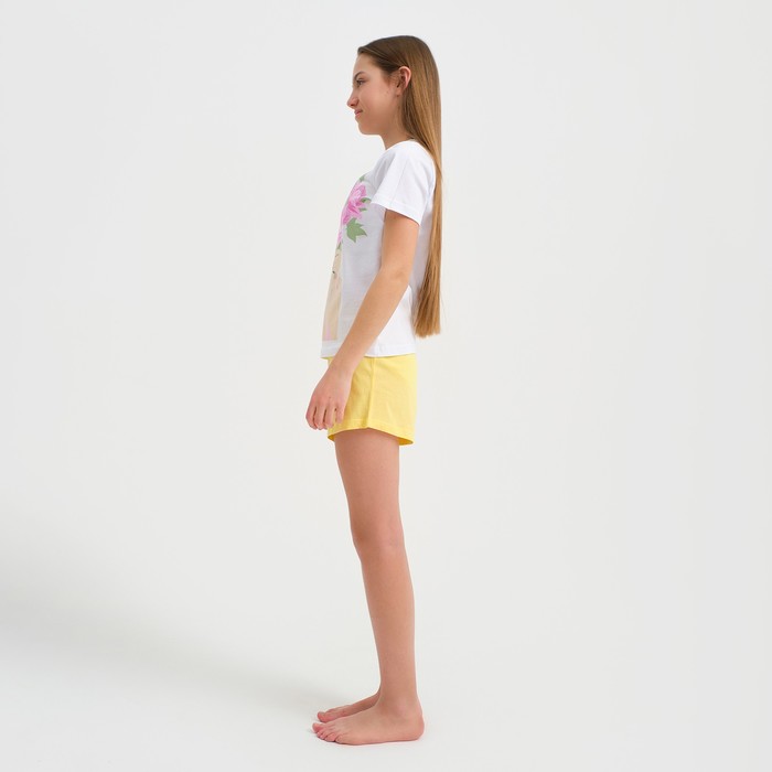 Пижама для девочки KAFTAN "Selfie", рост 134-140, цвет белый/жёлтый - фото 1907425856