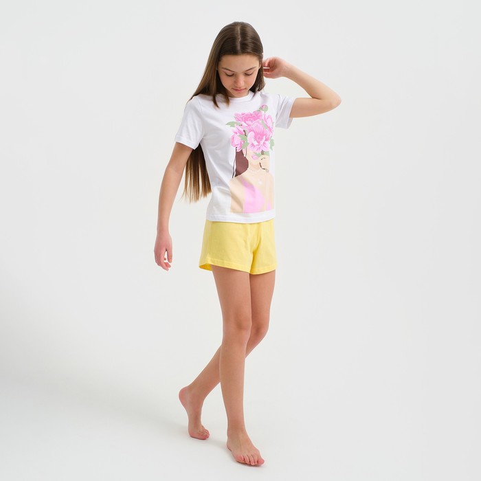Пижама для девочки KAFTAN "Selfie", рост 134-140, цвет белый/жёлтый - фото 1907425858