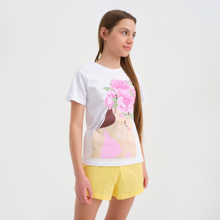 Пижама для девочки KAFTAN "Selfie", рост 134-140, цвет белый/жёлтый - фото 1907425859