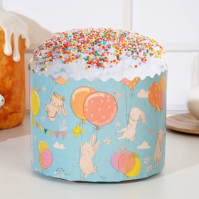 Форма для выпечки кулича бумажная Деко-про «Зайцы на шарах», одноразовая, 12.4?9 см, голубая (комплект 1200 шт)