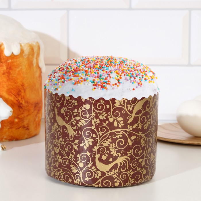 Форма для выпечки кулича бумажная Деко-про «Райский сад», 11×8.5 см, одноразовая, коричневая - Фото 1