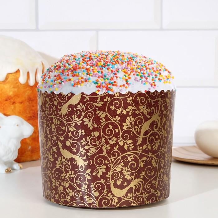 Форма для выпечки кулича бумажная Деко-про «Райский сад», 12.4×10 см, одноразовая, коричневая - Фото 1