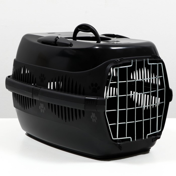 Переноска для животных до 12 кг "Пижон" 49х33х32см, металлическая дверь, черная - Фото 1