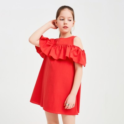 Платье для девочки MINAKU: Cotton Collection, цвет терракот, рост 122 см