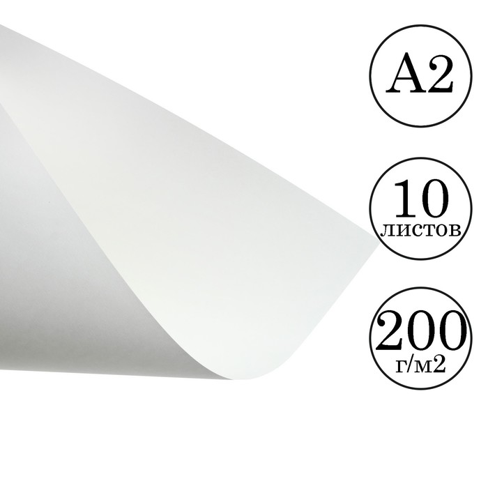Бумага для черчения А2 Calligrata, 10 листов, 420×594 мм, без рамки, блок 200 г/м² - Фото 1