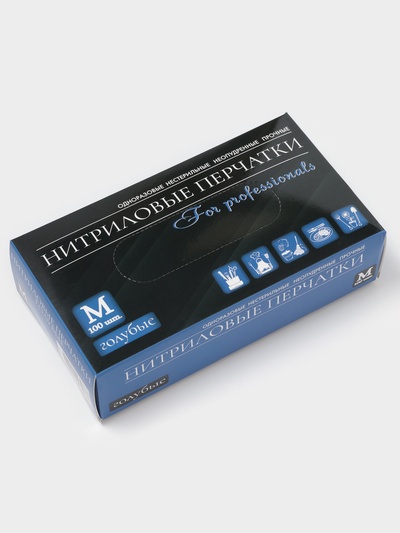 Перчатки нитриловые, неопудренные, нестерильные, размер M, 50 пар, голубые