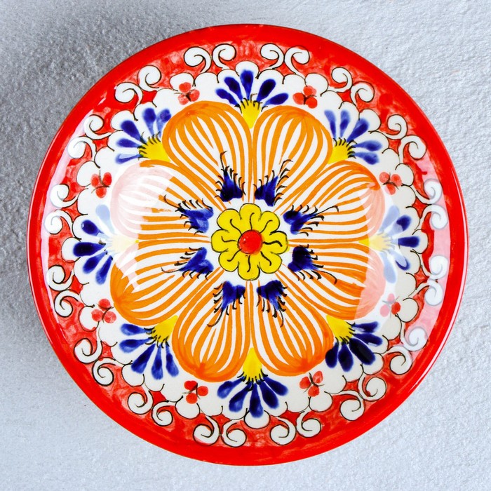 Конфетница Риштанская Керамика "Цветы", красная - фото 1905978672