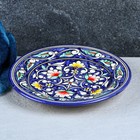 Тарелка Риштанская Керамика "Цветы", синяя, плоская, 17 см - фото 11387096