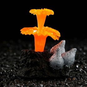 Декор для аквариума "Коралл на платформе" силиконовый, 6 х 4 х 7 см, оранжевый