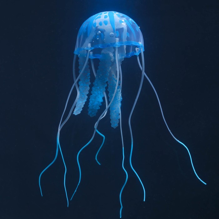 Декор для аквариума "Медуза" силиконовая, флуоресцентная, 5 х 5 х 15 см, синяя - Фото 1