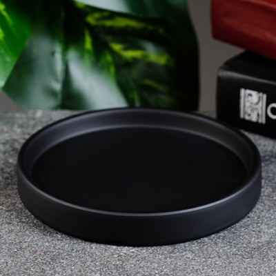 Поддон для цветочных горшков, до 10.5 см, d=12 см, керамический, чёрный