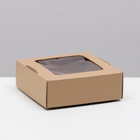 Коробка самосборная, с окном, крафт, бурая, 16 х 16 х 6 см