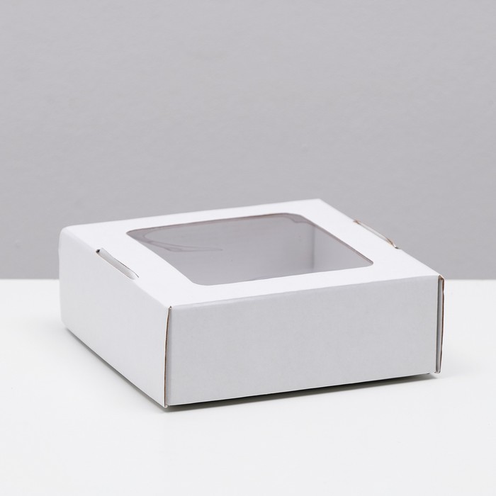 Коробка самосборная, с окном, крафт, белая, 16 х 16 х 6 см