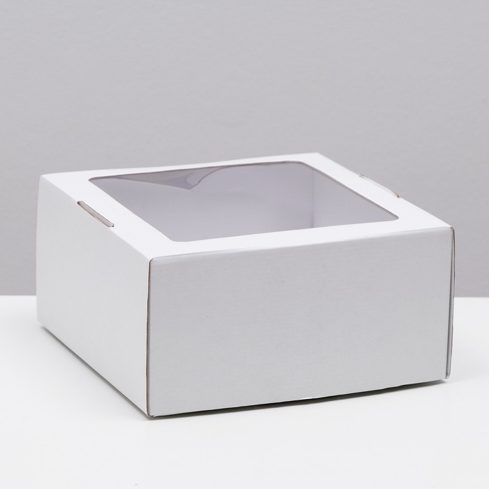 Коробка самосборная, с окном, крафт, белая, 23 х 23 х 12 см - Фото 1