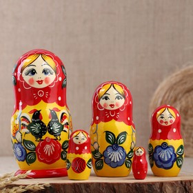 Матрёшка «Городецкая», красный платок, 5 кукольная, микс