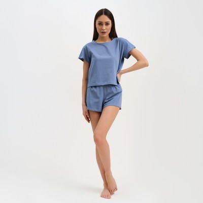 Пижама женская (футболка, шорты) KAFTAN Basic, размер 40-42, синяя