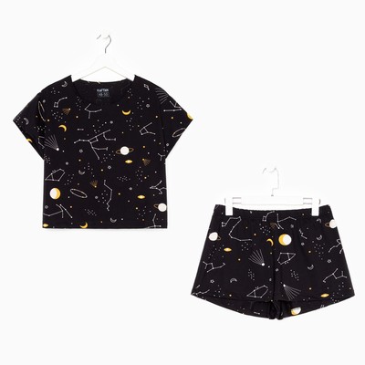 Пижама женская (футболка и шорты) KAFTAN Space, размер 40-42, чёрная