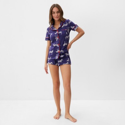 Пижама женская (рубашка, шорты) KAFTAN Zebra, размер 44-46, синяя