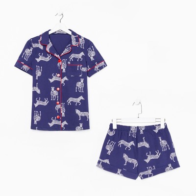 Пижама женская (рубашка, шорты) KAFTAN Zebra, размер 44-46, синяя