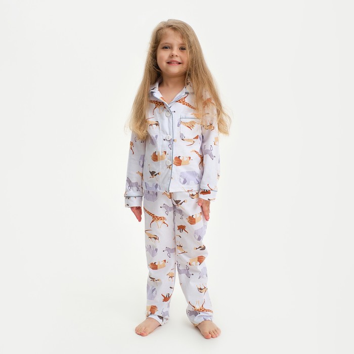 Пижама детская (рубашка и брюки) KAFTAN "Animal" размер 134-140, цвет белый - фото 9689304