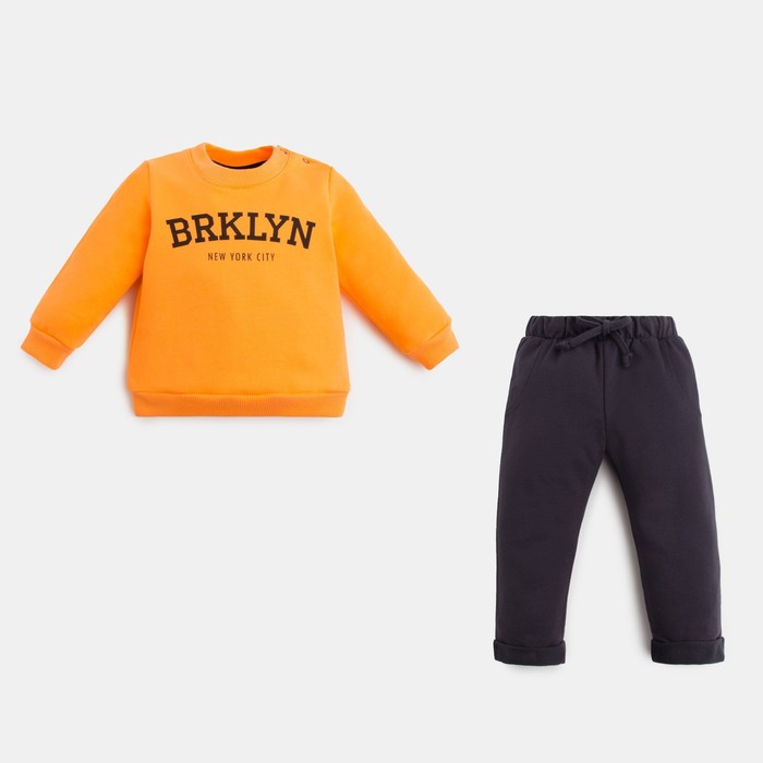 Комплект: джемпер и брюки Крошка Я "NY", рост 68-74 см, цвет оранжевый/чёрный - Фото 1