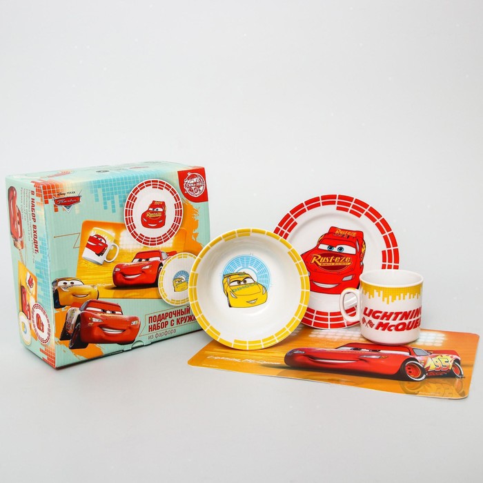 УЦЕНКА Набор детской посуды, 3 предмета: кружка, тарелка, салатник «Lighthing McQueen», Тачки - Фото 1