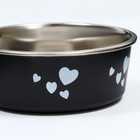 Миска металлическая в пластиковом корпусе "Сердечки", 290 мл, чёрная - фото 24440230
