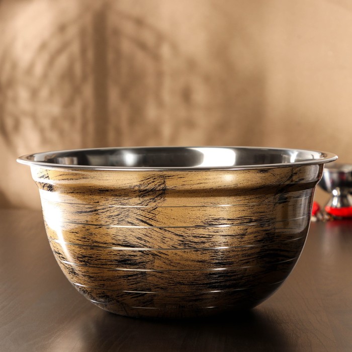Миска из нержавеющей стали Доляна Wood, 4,5 л, d=26 см, цвет древесный - Фото 1
