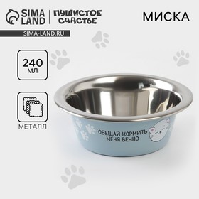 Миска для кошек и собак из нержавеющей стали «Обещай кормить меня вечно», 240 мл, 11 х 4 см