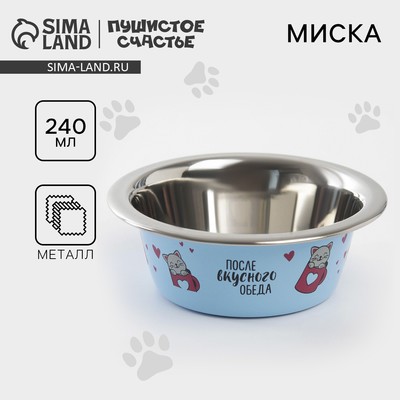Миска для кошек и собак из нержавеющей стали «После вкусного обеда», 240 мл, 11 х 4 см