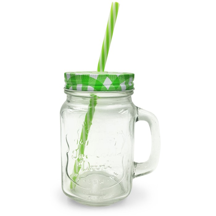 Кружка с крышкой и трубочкой Calve, 400 мл, упрочнённое стекло, зелёная - Фото 1
