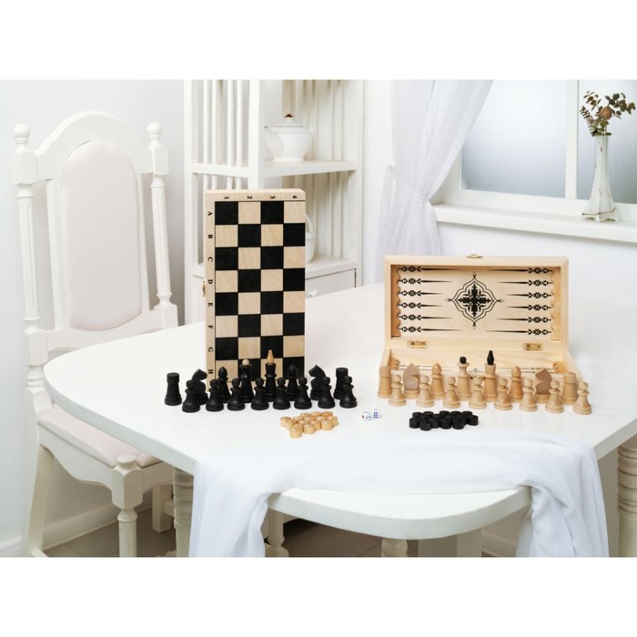 Настольная игра 3 в 1 "Классика": нарды, шашки, шахматы, доска 29 х 29 х 3 см - фото 1907427216