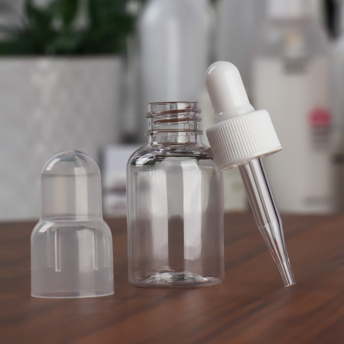 Бутылочка для хранения, с пипеткой, 35 мл, цвет прозрачный/белый - Фото 1
