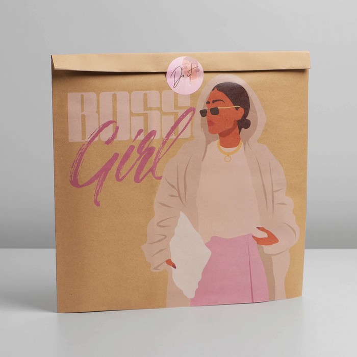 Пакет крафтовый упаковочный «Boss Girl», 30 × 40 × 6 см - фото 10223474