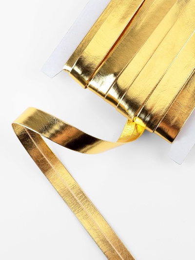 Косая бейка, кожзам, 15 мм, 10±1 м, цвет золотой