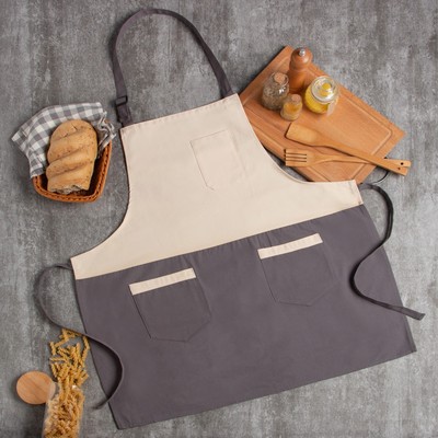 Фартук «Этель. Стиль», бежевый/серый, 75×65 см, 100% хлопок