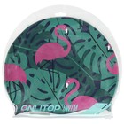 Шапочка для плавания детская ONLITOP «Фламинго с пальмами», силиконовая, обхват 46-52 см - фото 6585892