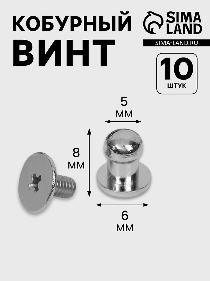 Кобурный винт d=5/6×8 мм, 10 шт., цвет серебряный - Фото 1
