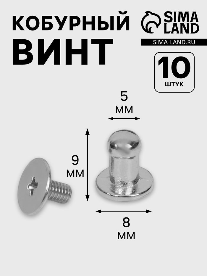 Кобурный винт d=5/8×9 мм, 10 шт., цвет серебряный - Фото 1